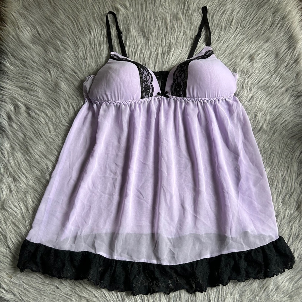Apt.9 Lingerie Slip Womens Size Large Purple Floral Lace Pajamas Sheer Nightgown